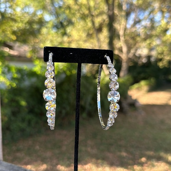 New without Tags Statement Large Hoop CZ Earrings - Picture 4 of 5